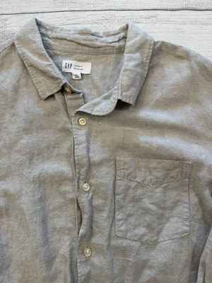 GAP Shirt Mens XL Gray Linen Cotton Short Sleeve Button Up Casual Pocket Summer - Image 1 of 4