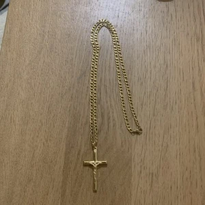 Gold Crucifix Pendant Necklace, Stainless Steel, Chain Included, - Picture 1 of 5