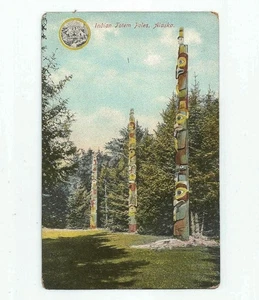 Indian Totem Poles Alaska Antique Postcard by Hopf Bros. - Picture 1 of 3