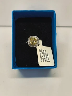 Yellow & White Cubic Zirconia Rhodium Over Sterling Silver Ring Halo Setting - Image 1 of 4