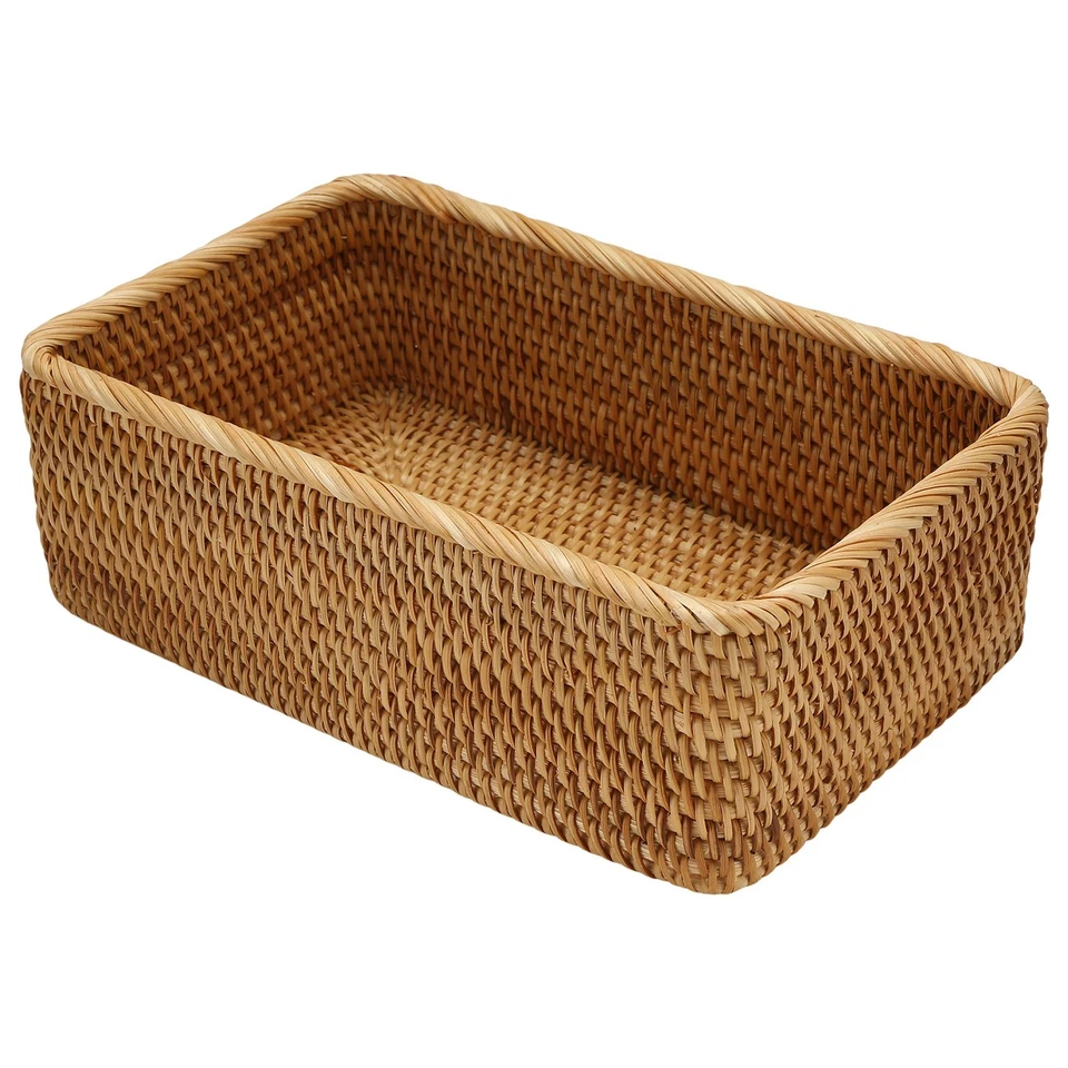 Hand-Woven Rectangular Rattan Wicker Basket Fruit Tea Snack Bread Picnic4059 - Image 1 of 1