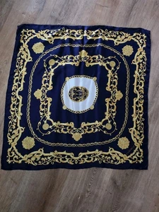 Vintage FABERGE handgerolltes Seidentuch marine & gold 32 x 32 - Bild 1 von 7