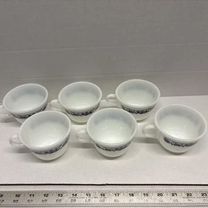PYREX Vintage Blue Onion Tea Coffee Cups C Handle Set Of 6 - Picture 1 of 12