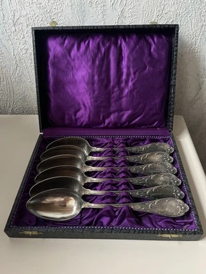 6 alte antike Löffel in Etui Schatulle - Silber versilbert AEN90 - Bild 1 von 4