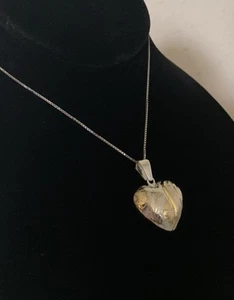 Vintage Sterling Silver Etched Puffy Heart Necklace Two Tone Gold Vermeil 20” - Picture 1 of 8
