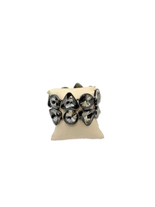 Silver Plated Stretch Bracelet Clear Crystal Geometric Statement Fashion Jewelry - Picture 1 of 6