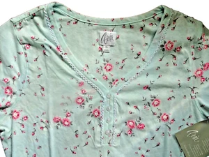 New ARIA Nightgown Sleepware Cotton Mint Green Pink Flowers NWT SLEEP S - Picture 1 of 5