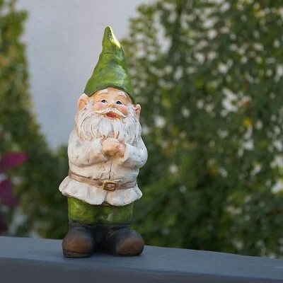 Alpine Garden Patio Gnome Statue Folding Hands Green Hat Medium - Image 1 of 4