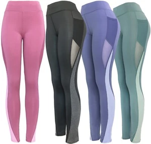 Womens Active Workout Leggings with Mesh Pockets High Waist Yoga Pants - Picture 1 of 8