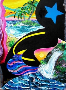 Tropical dream - 9x12" acrylic original painting collage on stretched canvas - Picture 1 of 4
