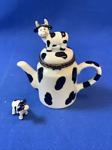 Porcelain Cow Teapot Trinket Box With Baby Calf Pre-owned No Box - Picture 1 of 6