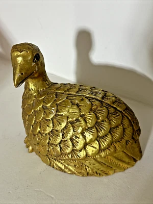 Antigua estatua japonesa de madera tallada dorada de pájaro codorniz Foto 1 de 4