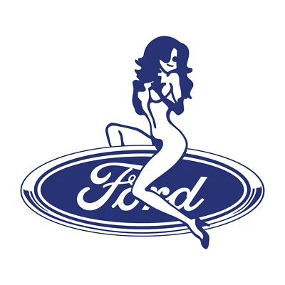 Ford Logo With Sexy Girl Die Cut Decal USA Made Multiple Colors Available 6+yrs - Image 1 of 4