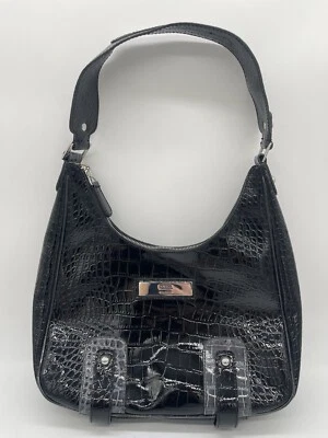 Vintage GUESS Larissa Y2K Black Patent Faux Leather Crocodile Shoulder Bag Boho - Image 1 of 4