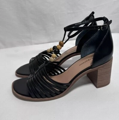 Sandalias Lucky Brand para mujer tacón ancho 9,5 M correa al tobillo zapatos cuero negro $99 Foto 1 de 4