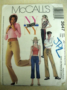 McCall 3647 Junior TOP PANTS CAPRI sz11-18 33.5-38.5 chest pattern 2002 UNCut - Picture 1 of 3