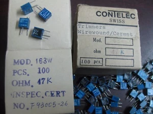 1X 47Kohms 1/4w 10% CONTELEC TC163W Trimmer Resistors Through Hole 47k - Picture 1 of 1