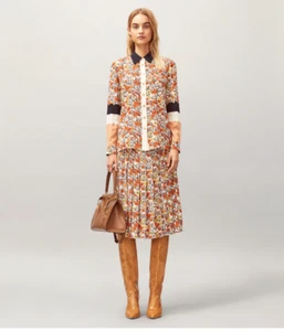 Tory Burch Printed Pleated SKIRT Size 14 Ivory Blossom Ditsy (NewWTags) $598  - Picture 1 of 2