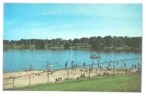 Lake Macbride Schwimmen Strand Chrom Postkarte Quint Städte Davenport Iowa Floß - Bild 1 von 2