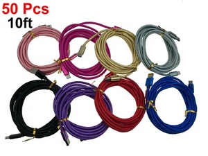 50x 10Ft Heavy Duty Micro USB Fast Charging Cable Cord For Samsung Android Phone - Picture 1 of 7
