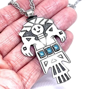 Vintage Kachina Halskette Glocke Handelsposten 30 Zoll Faux Türkis Neusilber 60er groß - Bild 1 von 5