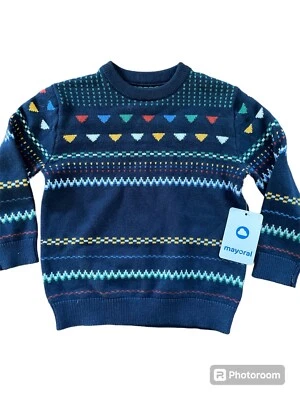 Mayoral (Spain) NWT Blue/Multicolored Jacquard Fair Isle Cotton/Wool Sweater-4T - Image 1 of 4