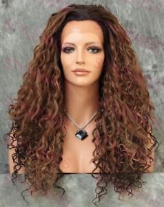 Blonde/Brown Long Full Spiral Curls Heat OK Lace Front Human Hair Blend Wig EVEI