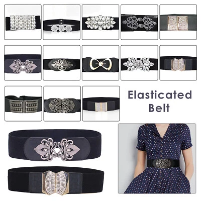 TABLE-CLOTH-UK Womens Belt Waistband Stretch Elastic Wide Waist Ladies Dresses Casual Buckle