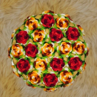 Vintage Crocheted Roses Large Throw Pillow 16" Handmade Cottage 1970s - Image 1 of 4