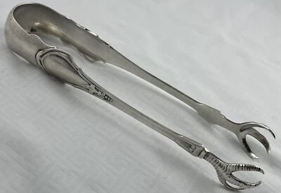 Coin Silver 1868 Patent Wood & Hughes Patterned Ice Tongs-Mono B- 6 5/8" - Image 1 of 4