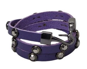 Pulsera envolvente de gancho y tachuelas de cuero púrpura nueva sin etiquetas - Imagen 1 de 1