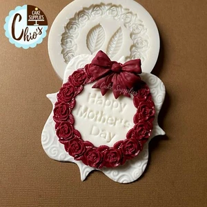 Rose wreath / floral round frame / leaves silicone mold - Picture 1 of 7