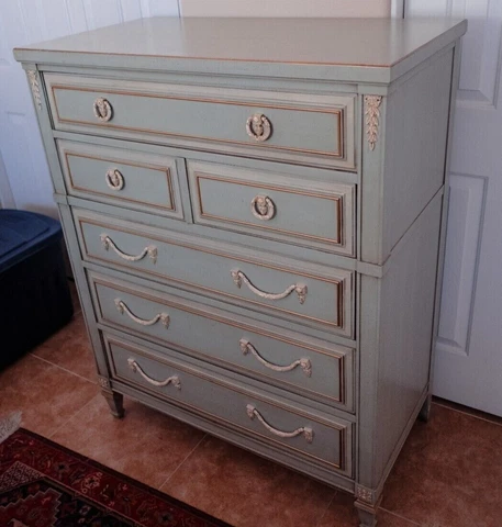 Vintage Drexel French Style Highboy (Chest of Drawers) in Robin’s Egg Blue Cover