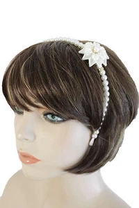 New Women Cream Imitation Pearl Beads Flower Charm HeadBand Hair Fashion Jewelry - Picture 1 of 11