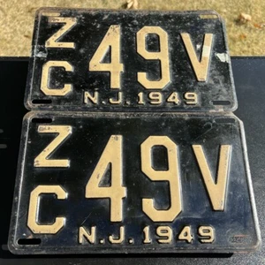 Vintage 1949 NJ License Plate Tag Set ~ Gloucester County ~ Man Cave ~ Garage - Picture 1 of 14