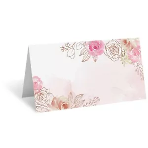 Pink Flower Place Cards for Table Setting 2" x 3.5" Pack of 50 Floral Wedding... - Picture 1 of 5