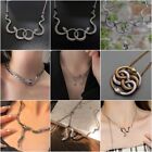 Vintage 925 Silver Wind Double Snake Women Necklace Cubic Zirconia Party Jewelry
