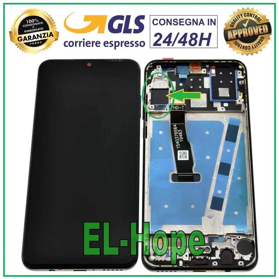 DISPLAY LCD FRAME PER HUAWEI P30 LITE MAR-LX1M MAR-LX1A LX2J 48 MP TOUCH NERO - Immagine 1 di 1