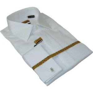 Men 100% Egyptian Cotton Shirt French Cuffs Wrinkle Resistance ENZO 71402 White - Picture 1 of 26
