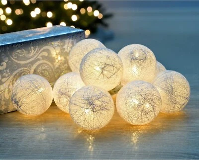 Bola de Algodón PreLit con 10 Cadena de Luces LED Cálidas Decoración de Navidad, 1,5 m Foto 1 de 4