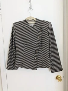 Armani Collezioni Blazer Blue Gray Striped Asymmetrical Closure Jacket Womens 8 - Picture 1 of 6