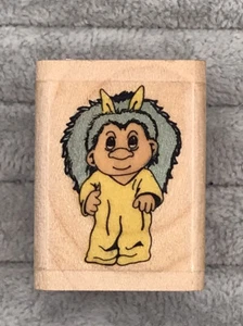 Troll Doll Easter Bunny Suit Rubber Stamp 1992 Mounted Wood Base - Picture 1 of 5