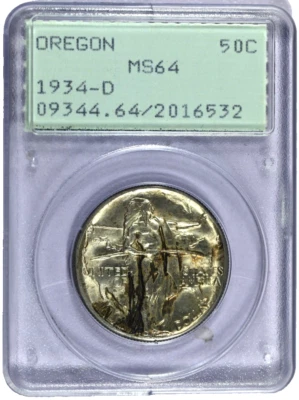 1934-D PCGS MS64 Oregon Trail Classic Commem Half-TDO FS-301 in 1st Gen OGH - Image 1 of 3