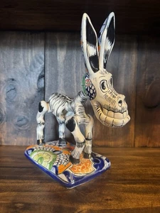 Talavera Mexican Day of the Dead Skeleton Figure Pottery Donkey Folk Art 10” - Picture 1 of 7