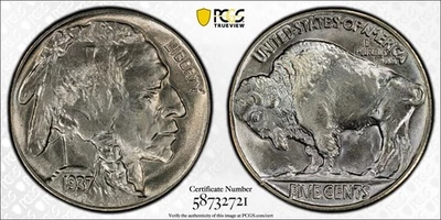 1937-P Buffalo Nickel, PCGS MS67, Strong Strike! - Image 1 of 3