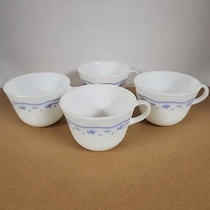 Vintage Pyrex Morning Blue Coffee Tea Cups - Set Of 4 - milk glass Corning Cup - Picture 1 of 4