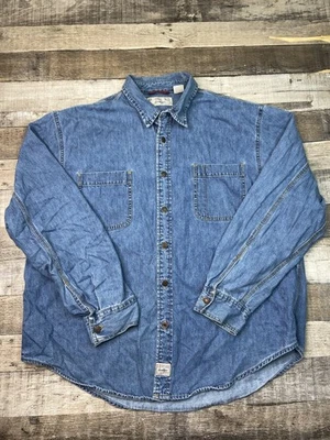 Camisa De Colección Levi's Para Hombres Acero Abotonada Azul Denim XL Manga Larga Cambray Y2K Foto 1 de 4