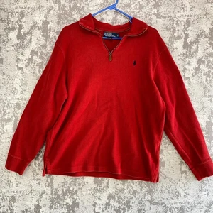 Suéter Pullover Polo Ralph Lauren Tejido Acanalado Para Hombre Talla L Rojo Manga Larga 1/4 Cremallera - Imagen 1 de 10