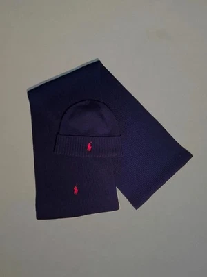 Set Echarpe et bonnet Polo Ralph Lauren 100% laine Couleur Marine Neuf  - Photo 1/4
