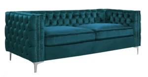 turkis chesterfield couch luxus samt stoff couchen sofa set knöpfe polster neu - Bild 1 von 7